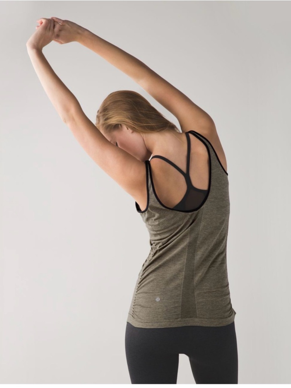 Lululemon in the flow heathered green tank top u low back Ptp 18” A0113
